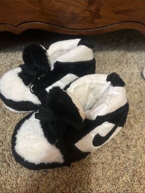 Plush Black and White Slippers